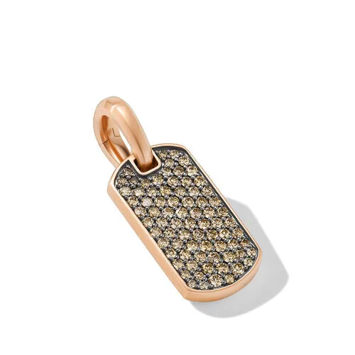 Chevron Tag in 18K Rose Gold with Cognac Diamonds, 21mm