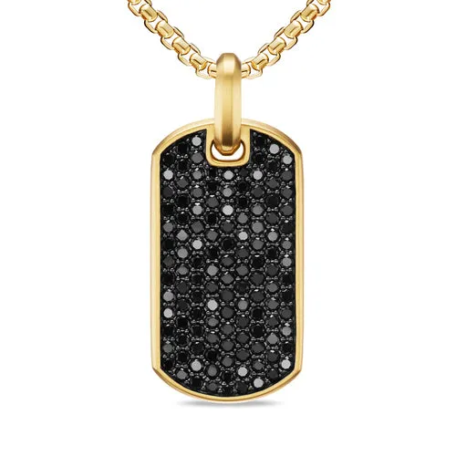 Chevron Tag in 18K Yellow Gold with Black Diamonds, 35mm