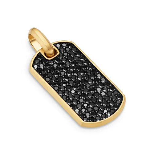 Chevron Tag in 18K Yellow Gold with Black Diamonds, 35mm