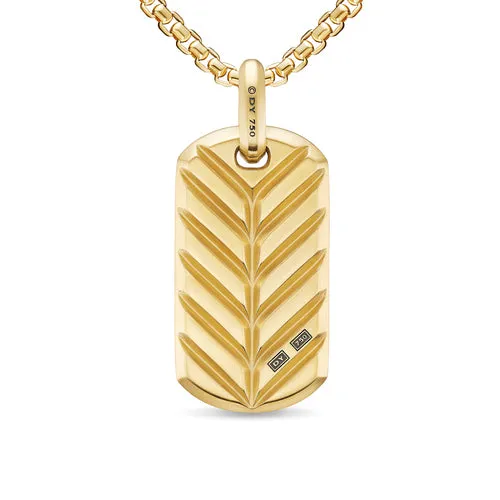 Chevron Tag in 18K Yellow Gold with Black Diamonds, 35mm