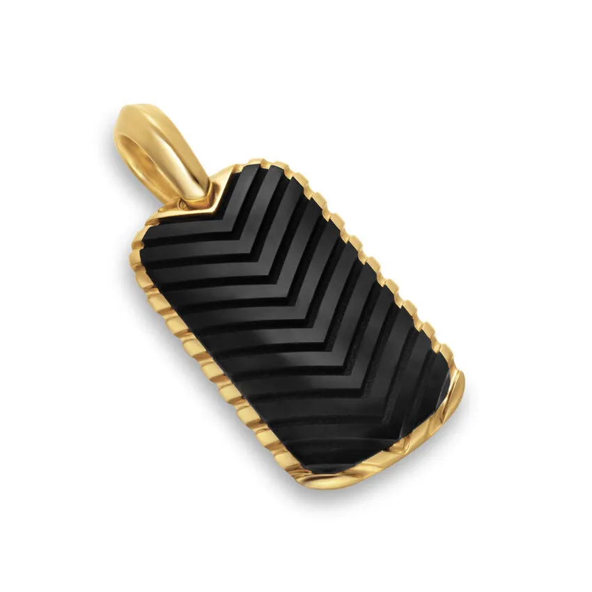 Chevron Tag in 18K Yellow Gold with Black Onyx, 27mm