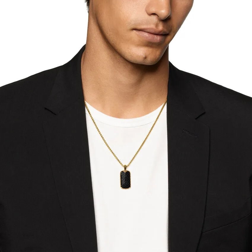 Chevron Tag in 18K Yellow Gold with Black Onyx, 27mm