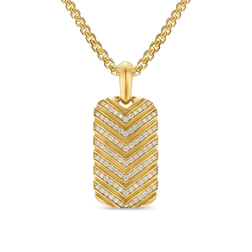 Chevron Tag in 18K Yellow Gold with Diamonds, 27mm