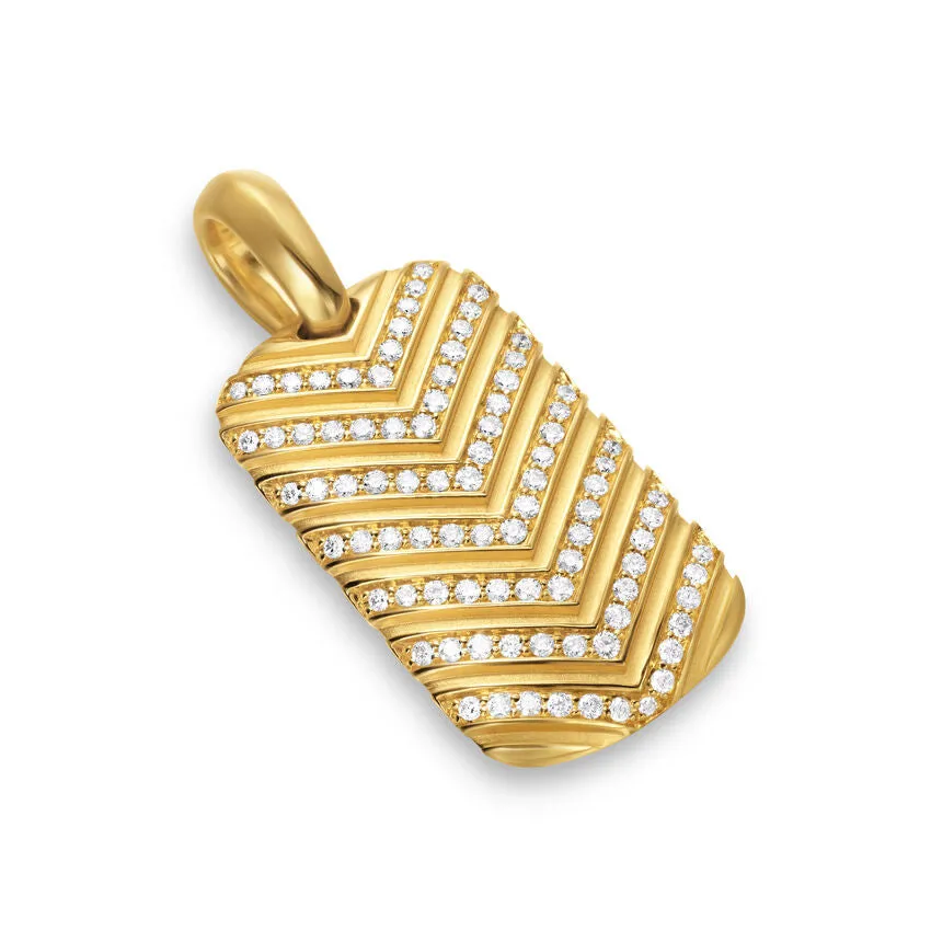 Chevron Tag in 18K Yellow Gold with Diamonds, 27mm
