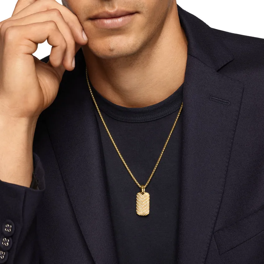 Chevron Tag in 18K Yellow Gold with Diamonds, 27mm