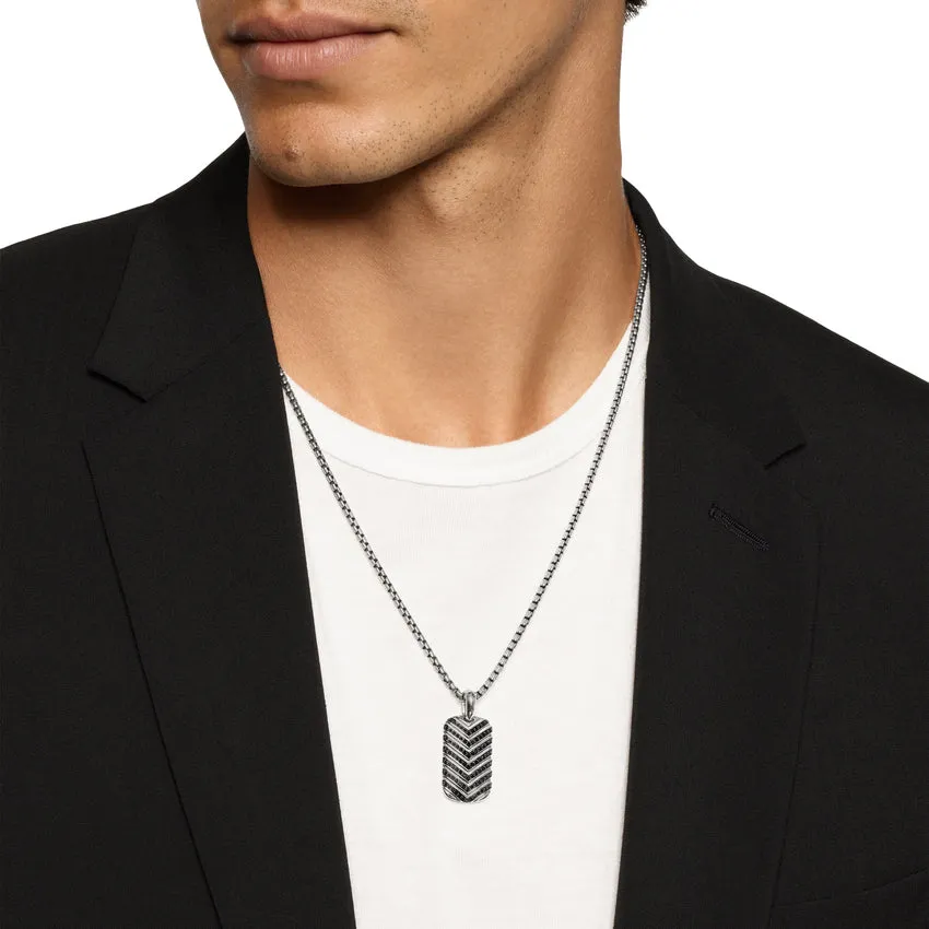 Chevron Tag in Sterling Silver with Black Diamonds, 27mm