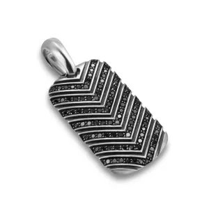 Chevron Tag in Sterling Silver with Black Diamonds, 27mm