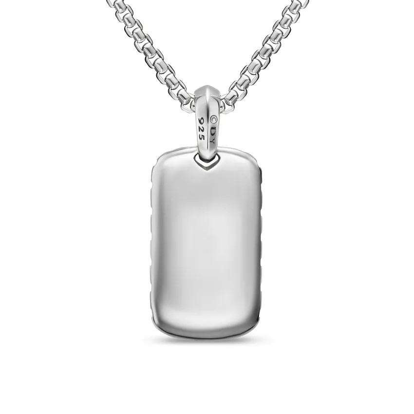 Chevron Tag in Sterling Silver with Black Diamonds, 27mm