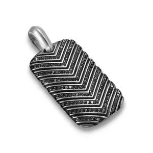 Chevron Tag in Sterling Silver with Black Diamonds, 34mm