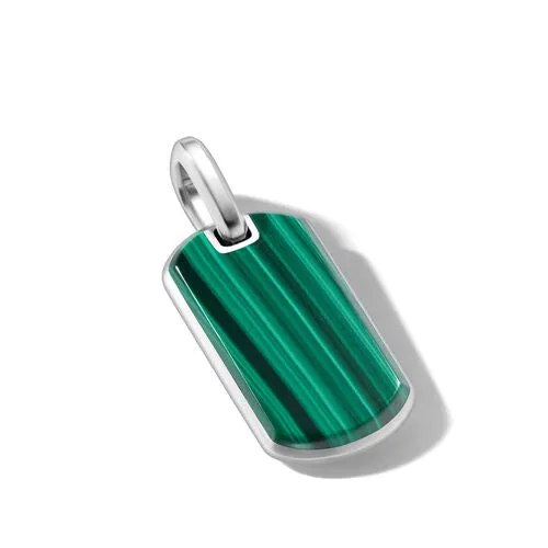 Chevron Tag in Sterling Silver with Malachite, 27mm