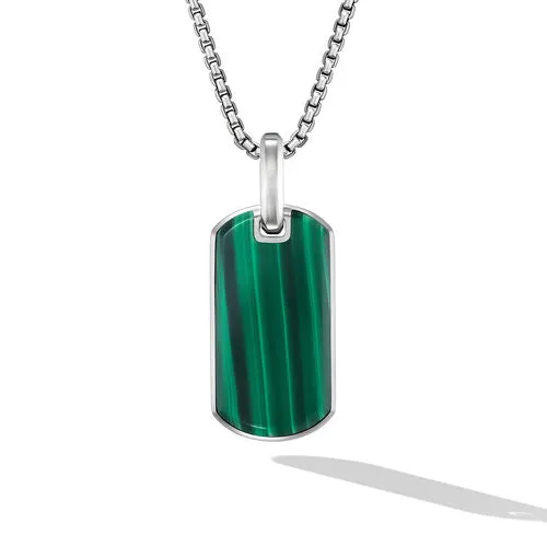 Chevron Tag in Sterling Silver with Malachite, 27mm