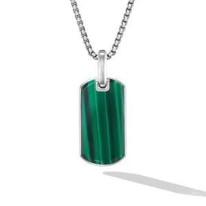 Chevron Tag in Sterling Silver with Malachite, 27mm