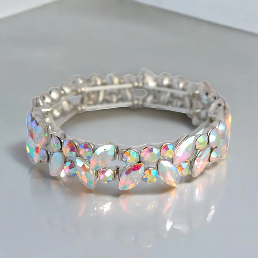 CHLOE - ab rhinestone floral stretch bracelet (silver)
