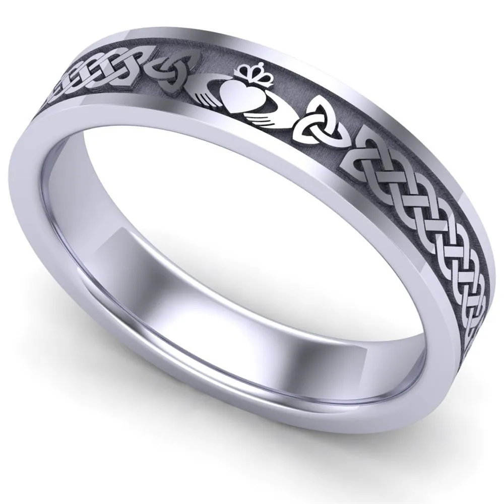 Claddagh Wedding Ring UCL1-14W5MFLAT - 14K White Gold
