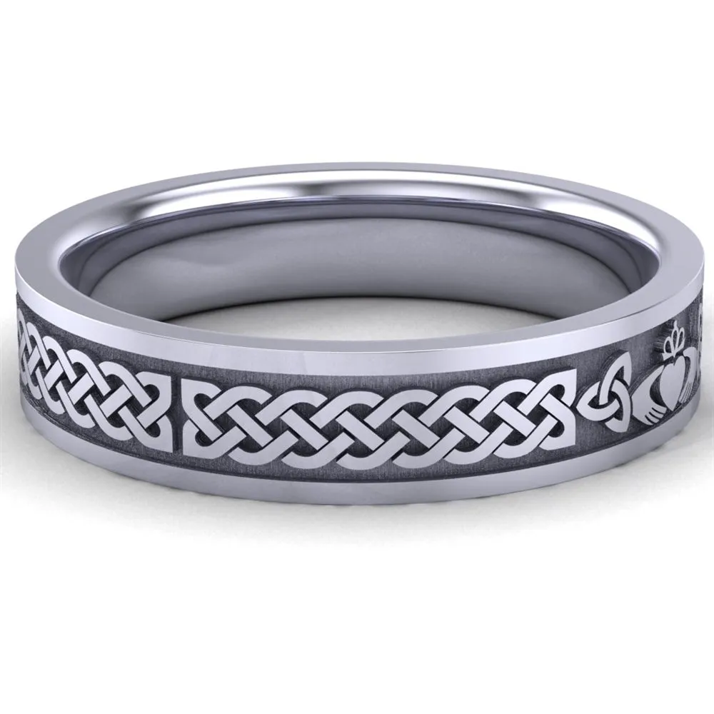 Claddagh Wedding Ring UCL1-14W5MFLAT - 14K White Gold