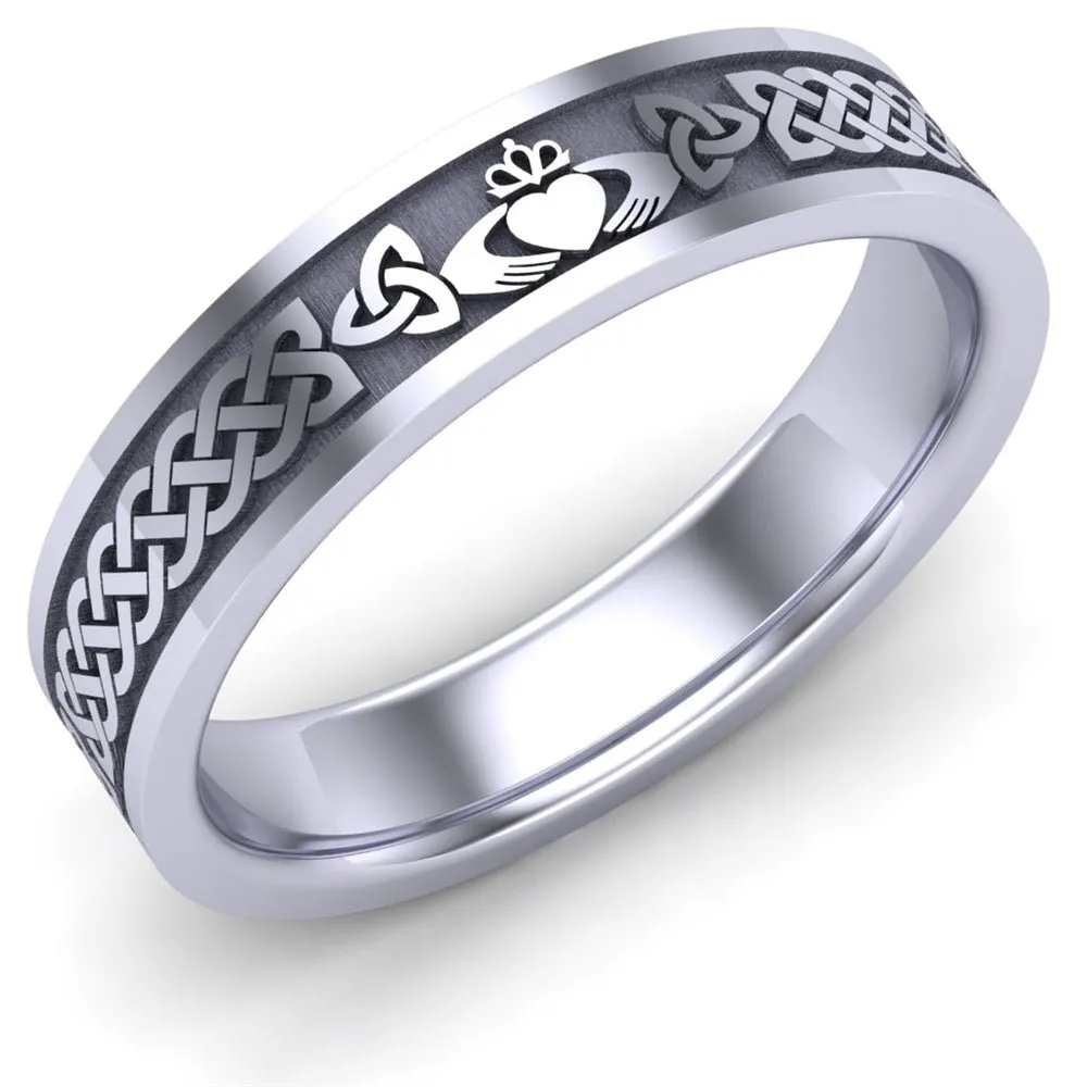 Claddagh Wedding Ring UCL1-14W5MFLAT - 14K White Gold