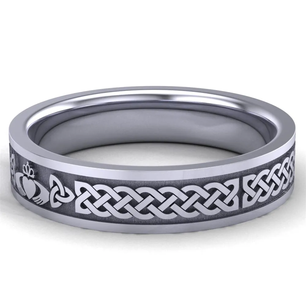 Claddagh Wedding Ring UCL1-14W5MFLAT - 14K White Gold