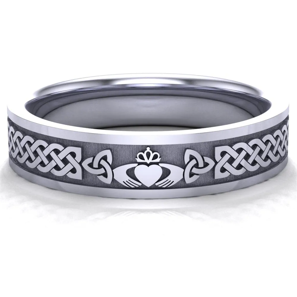 Claddagh Wedding Ring UCL1-14W5MFLAT - 14K White Gold