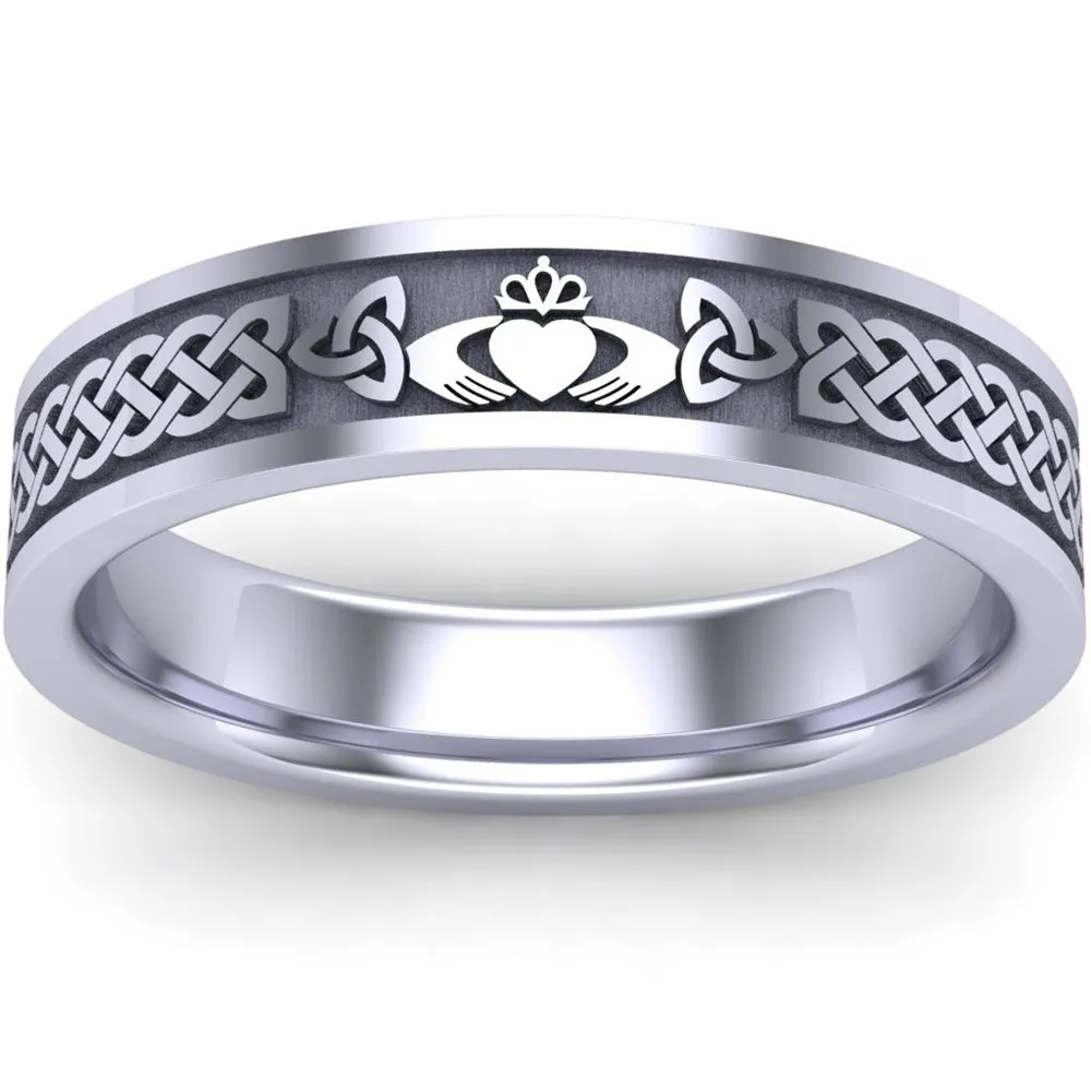 Claddagh Wedding Ring UCL1-14W5MFLAT - 14K White Gold