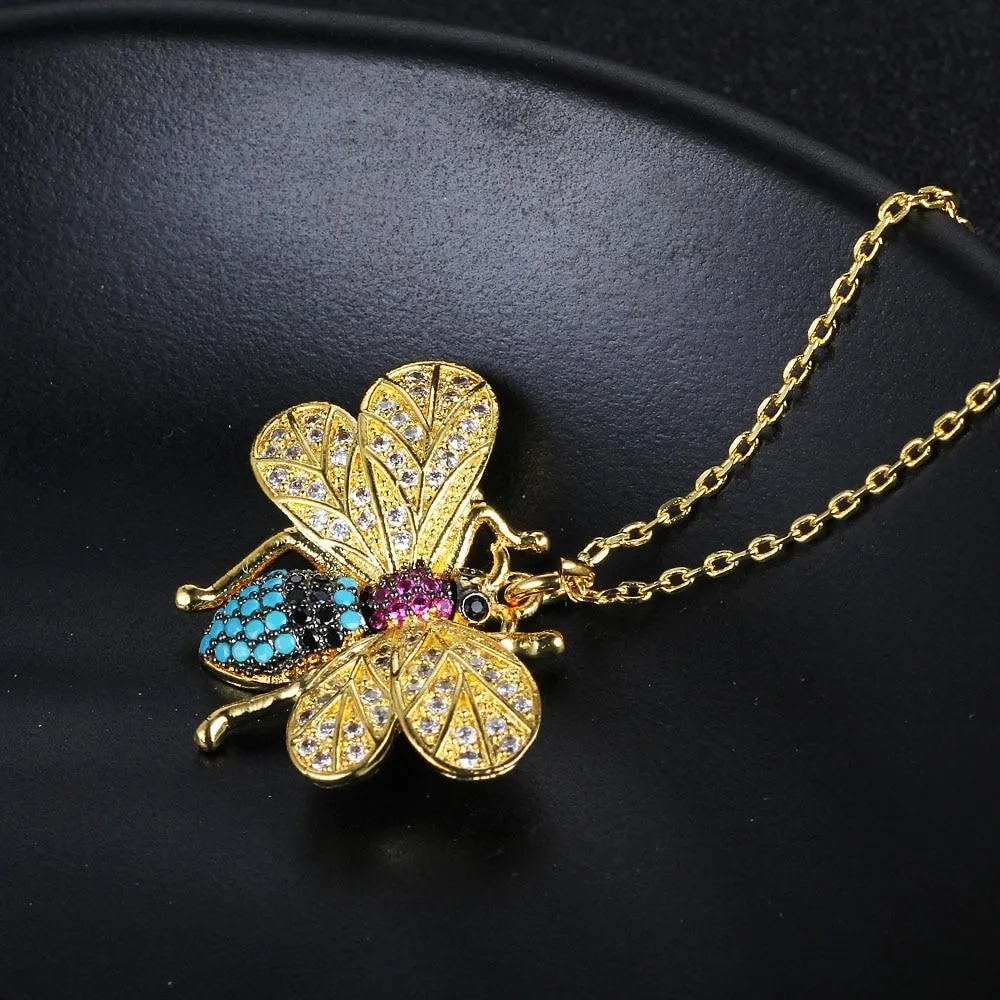 Classic Bee Insect Shaped Pendant Necklace for Girls, Jewelry Gift for Women