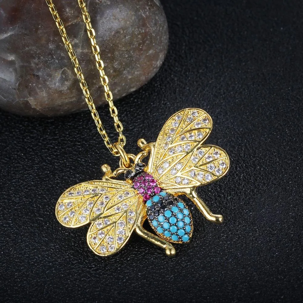 Classic Bee Insect Shaped Pendant Necklace for Girls, Jewelry Gift for Women