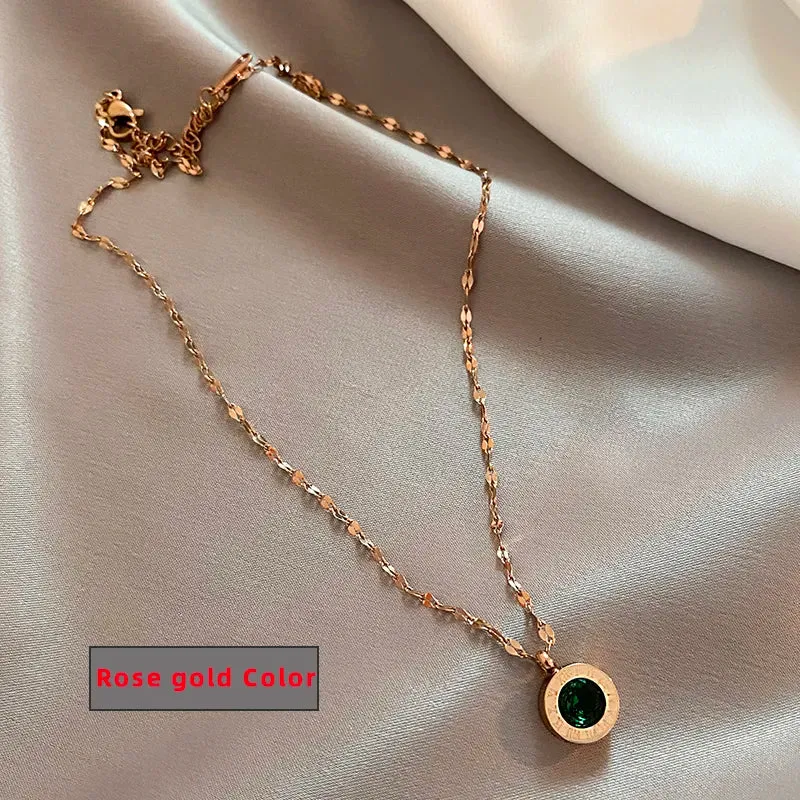 Classic Fashion Stainless Steel Roman Digit Wafer Pendant Necklace Fashion Jewelry Great Christmas Gift