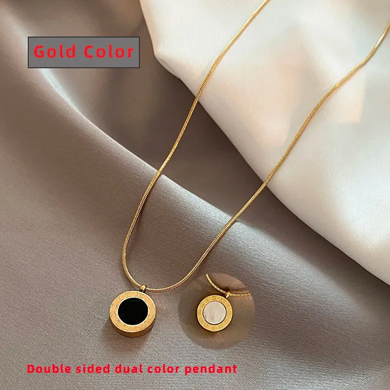 Classic Fashion Stainless Steel Roman Digit Wafer Pendant Necklace Fashion Jewelry Great Christmas Gift