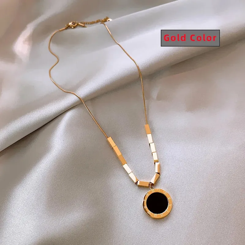 Classic Fashion Stainless Steel Roman Digit Wafer Pendant Necklace Fashion Jewelry Great Christmas Gift