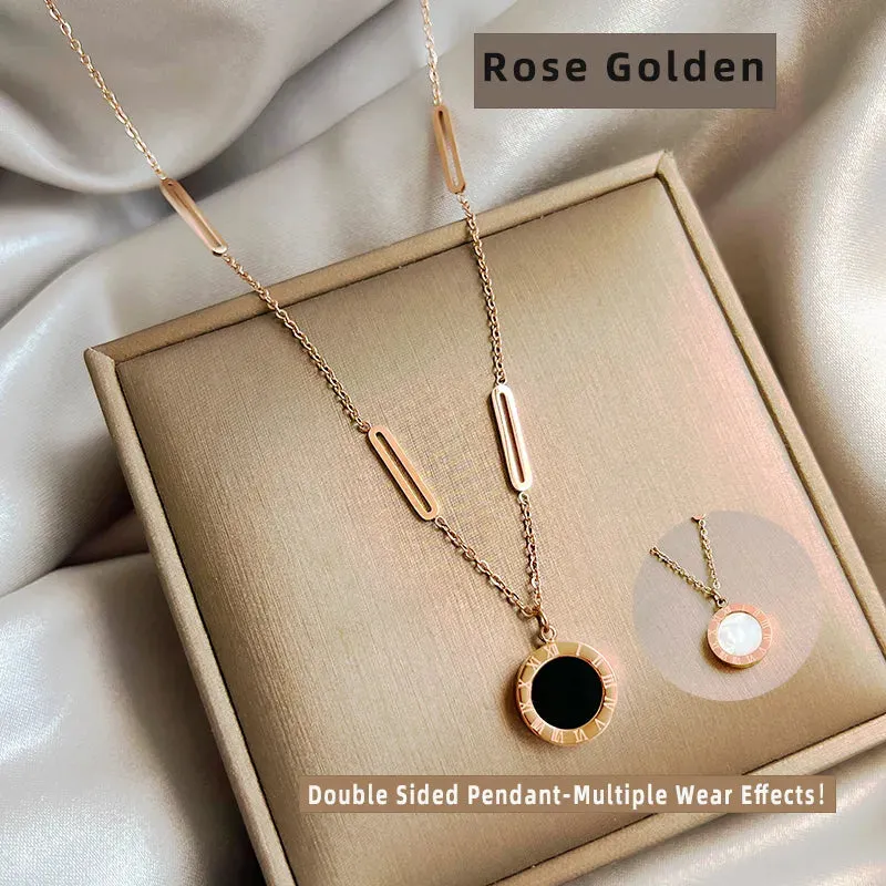 Classic Fashion Stainless Steel Roman Digit Wafer Pendant Necklace Fashion Jewelry Great Christmas Gift