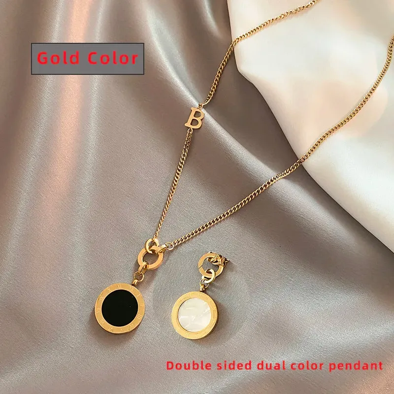 Classic Fashion Stainless Steel Roman Digit Wafer Pendant Necklace Fashion Jewelry Great Christmas Gift
