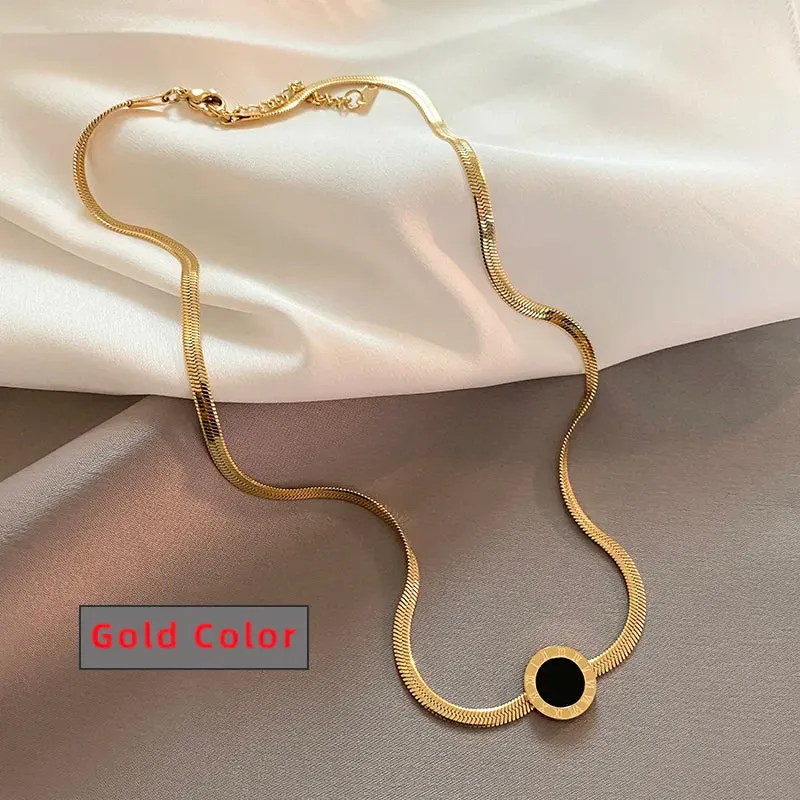 Classic Fashion Stainless Steel Roman Digit Wafer Pendant Necklace Fashion Jewelry Great Christmas Gift