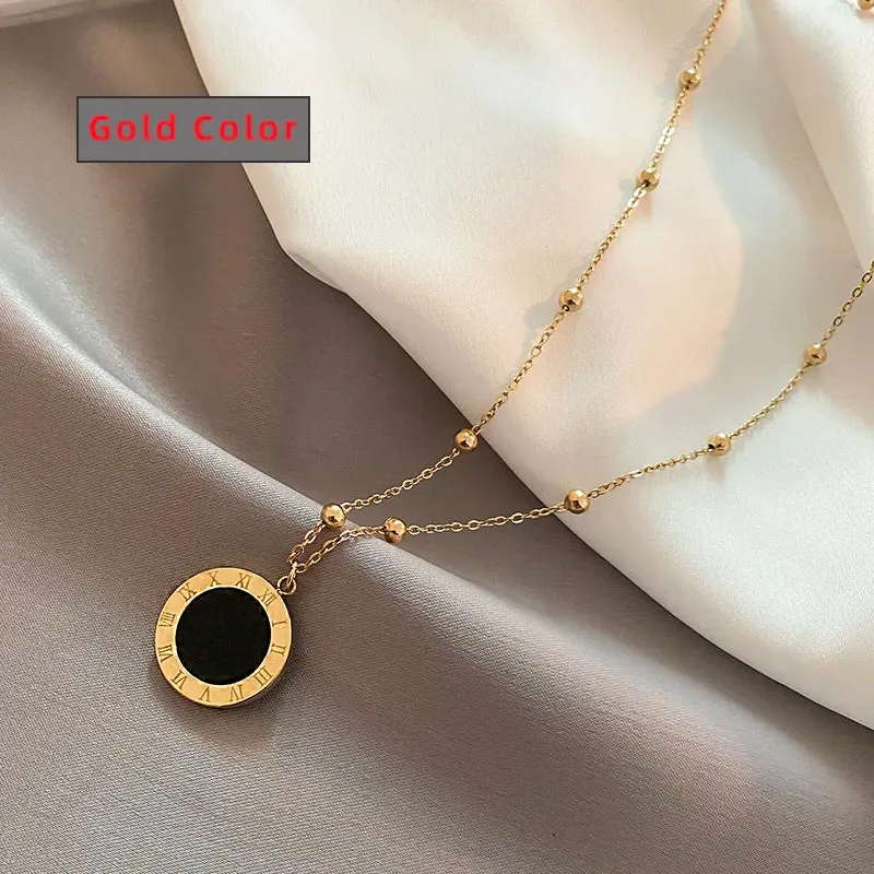 Classic Fashion Stainless Steel Roman Digit Wafer Pendant Necklace Fashion Jewelry Great Christmas Gift