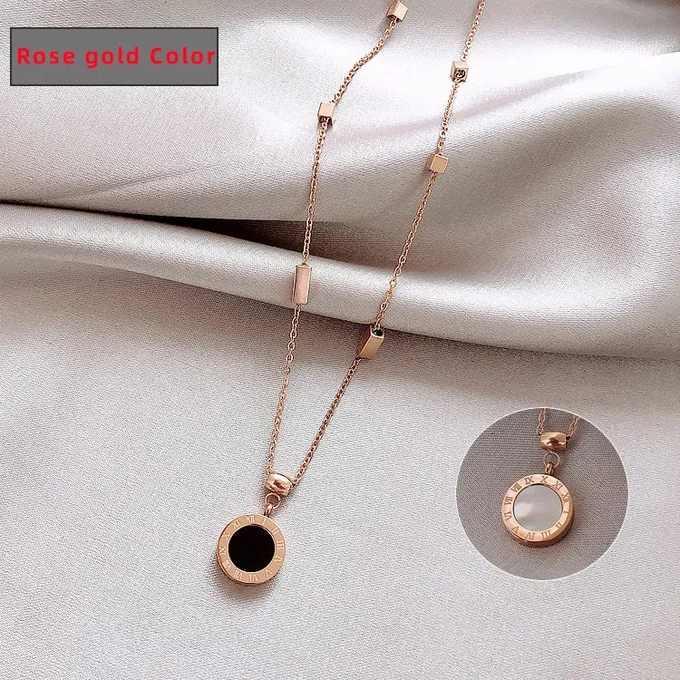 Classic Fashion Stainless Steel Roman Digit Wafer Pendant Necklace Fashion Jewelry Great Christmas Gift