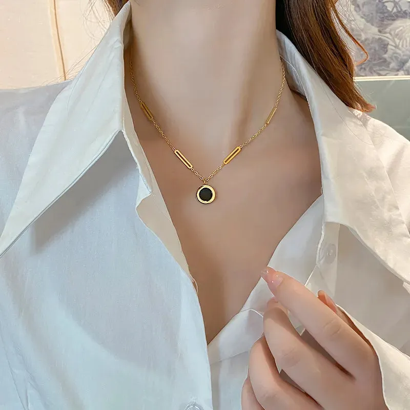 Classic Fashion Stainless Steel Roman Digit Wafer Pendant Necklace Fashion Jewelry Great Christmas Gift