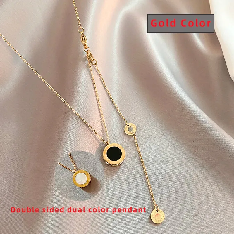 Classic Fashion Stainless Steel Roman Digit Wafer Pendant Necklace Fashion Jewelry Great Christmas Gift