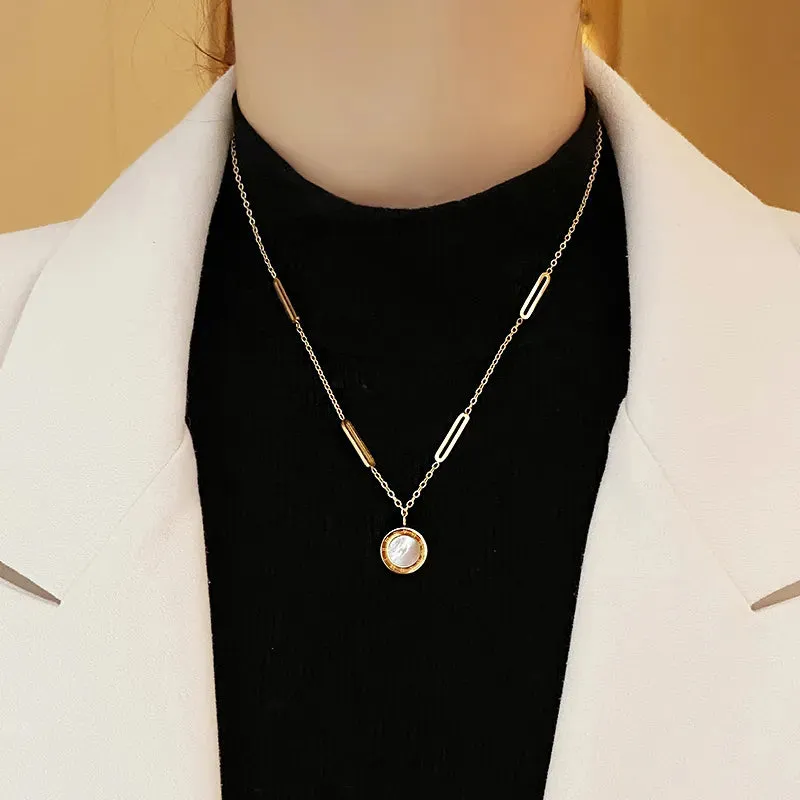 Classic Fashion Stainless Steel Roman Digit Wafer Pendant Necklace Fashion Jewelry Great Christmas Gift