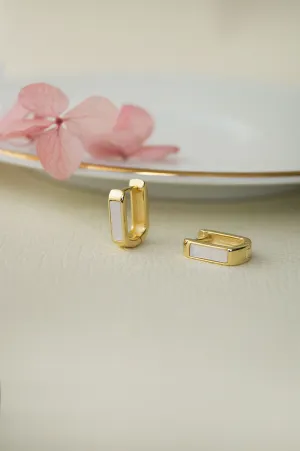 Classic Linear Mother Of Pearl Gold Plated Sterling Silver Hoop Earrings
