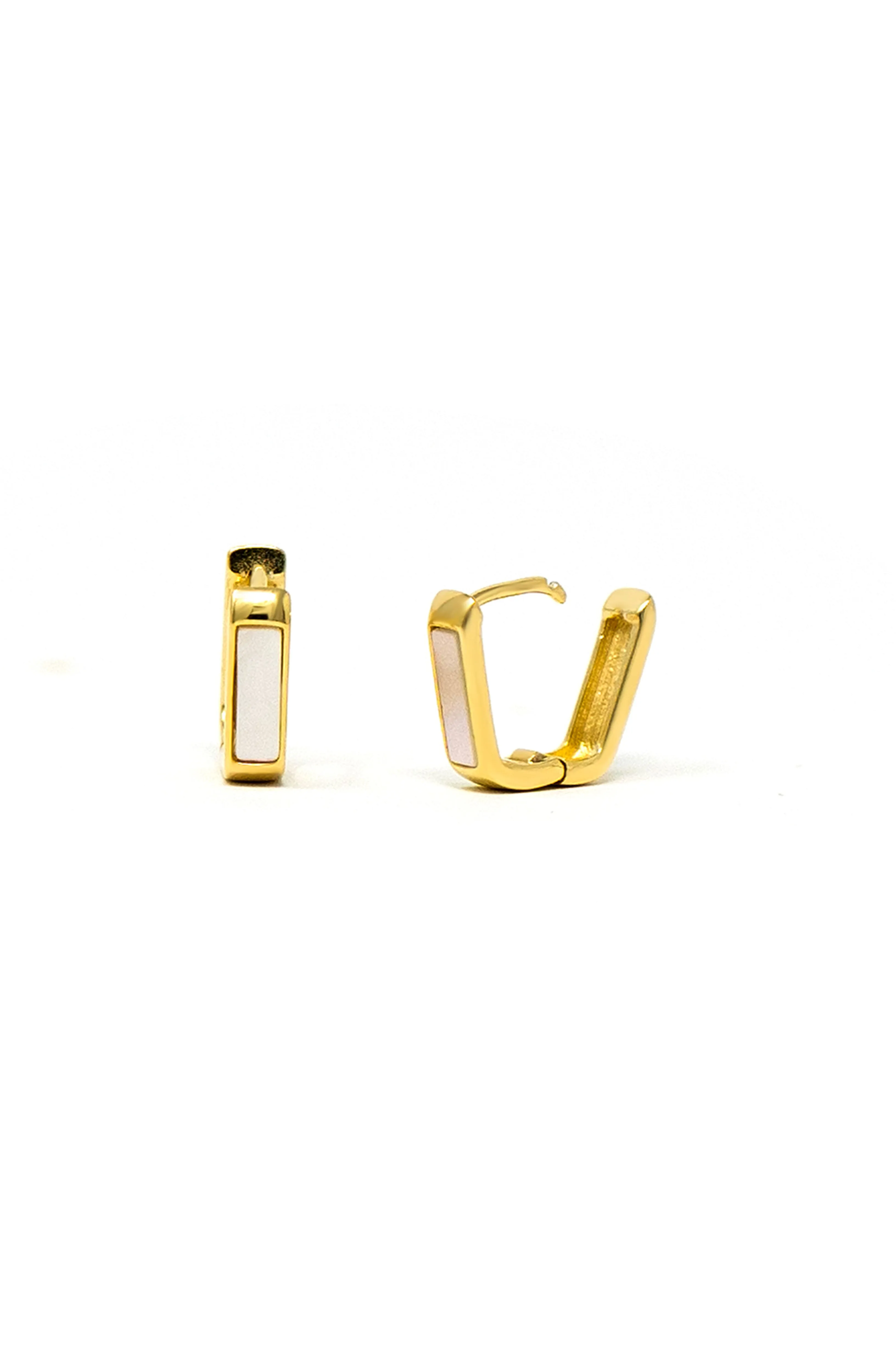 Classic Linear Mother Of Pearl Gold Plated Sterling Silver Hoop Earrings