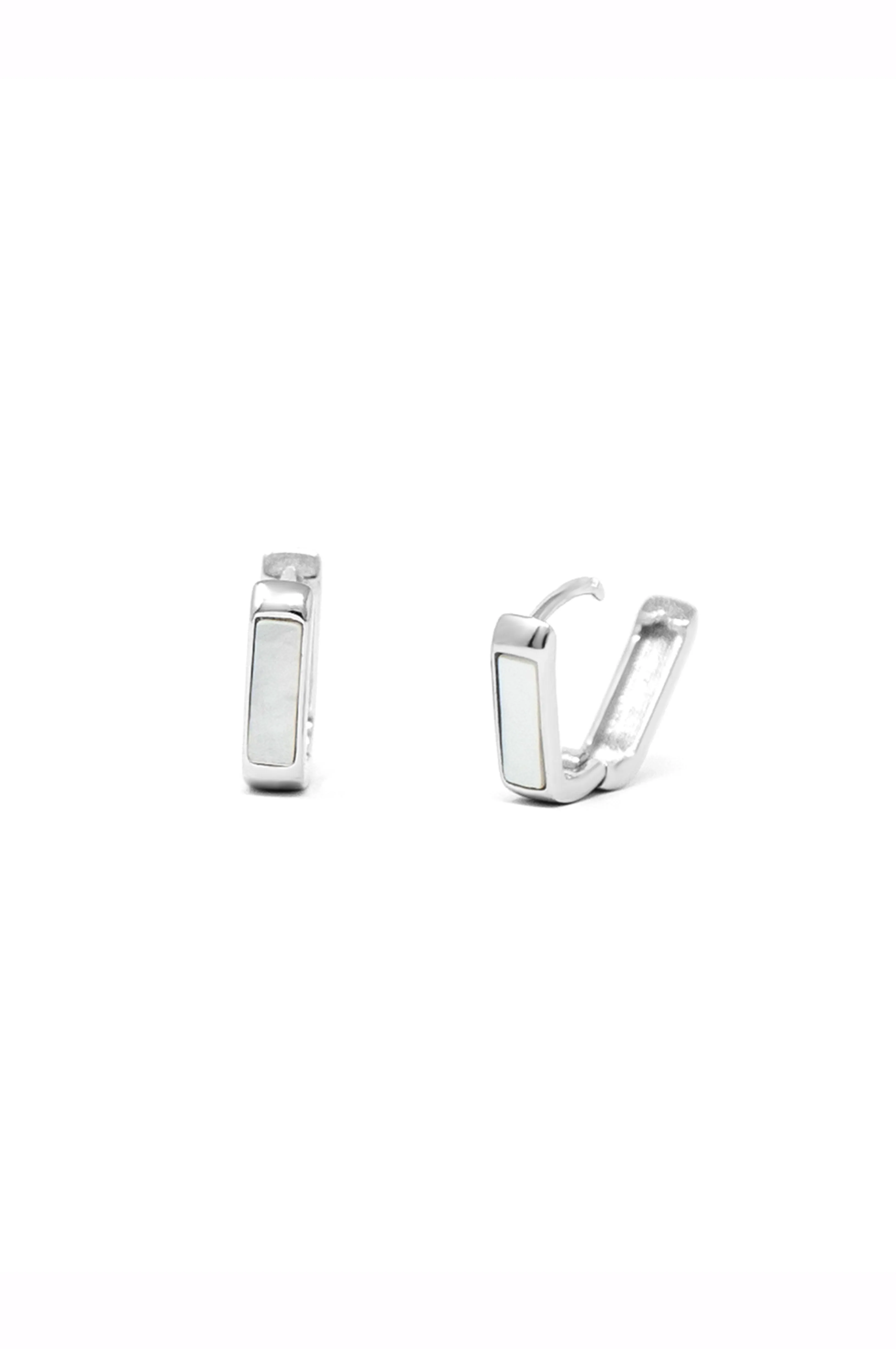 Classic Linear Mother Of Pearl Gold Plated Sterling Silver Hoop Earrings