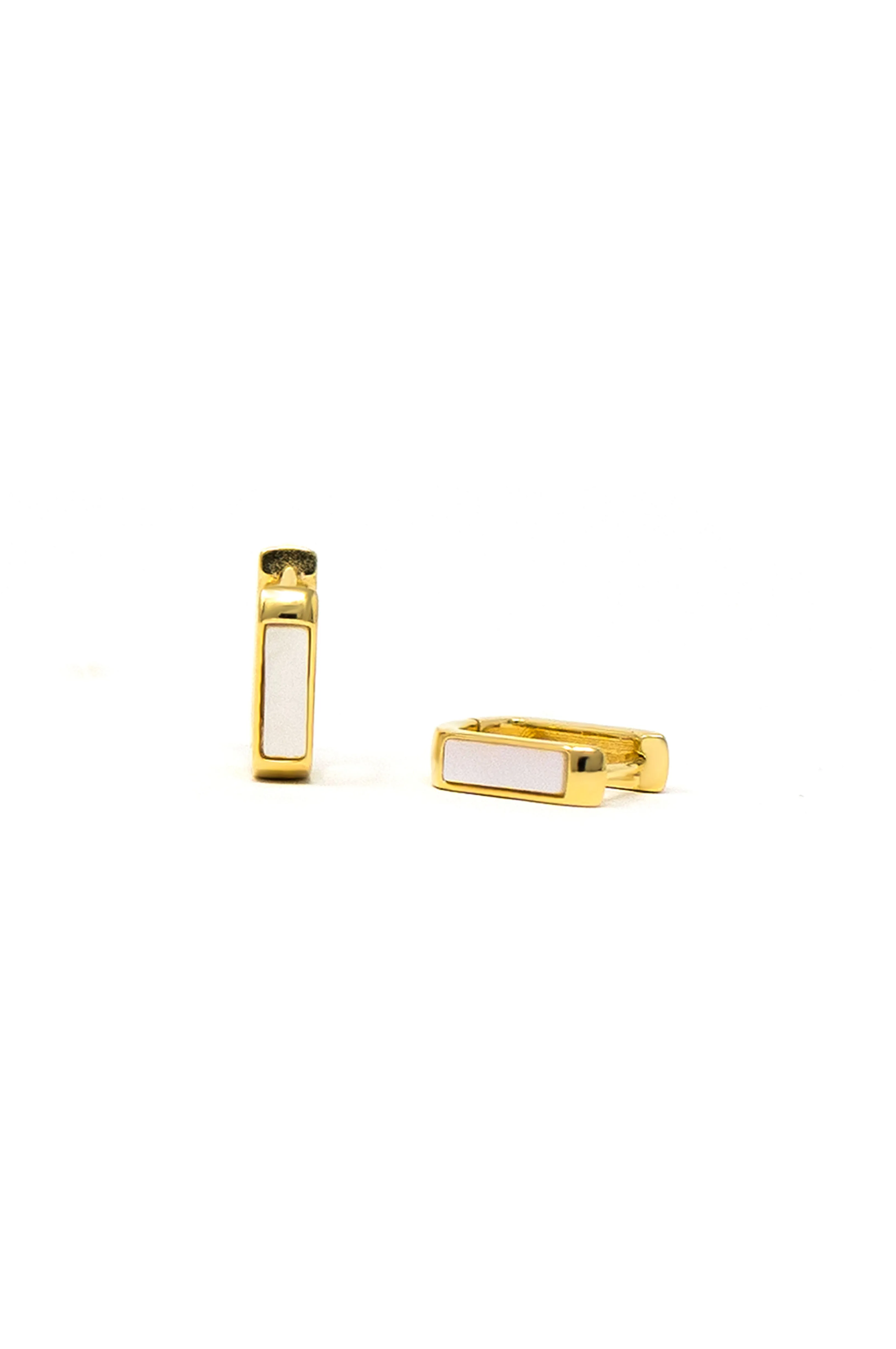 Classic Linear Mother Of Pearl Gold Plated Sterling Silver Hoop Earrings