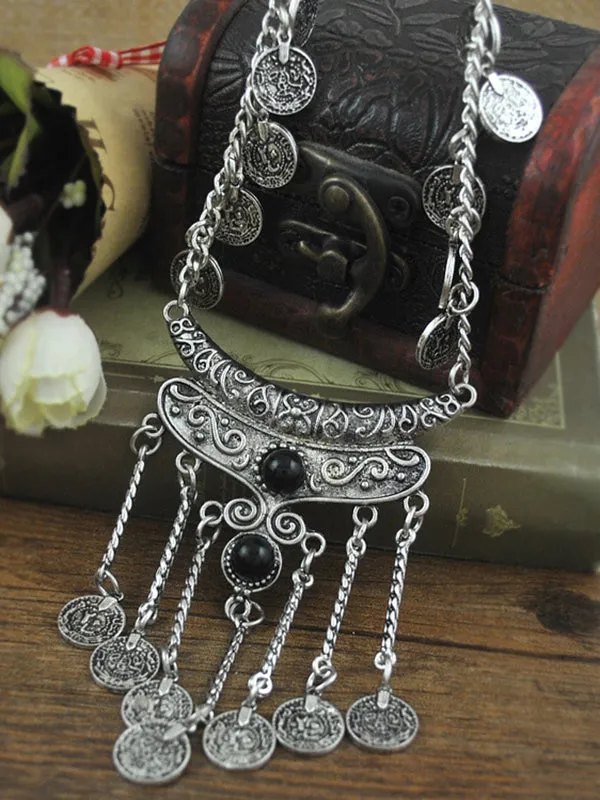 Coin Tassel Clavicle Long Necklace