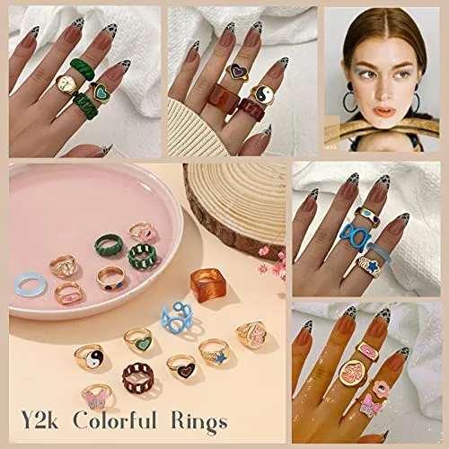 Colorful Y2K Rings Set