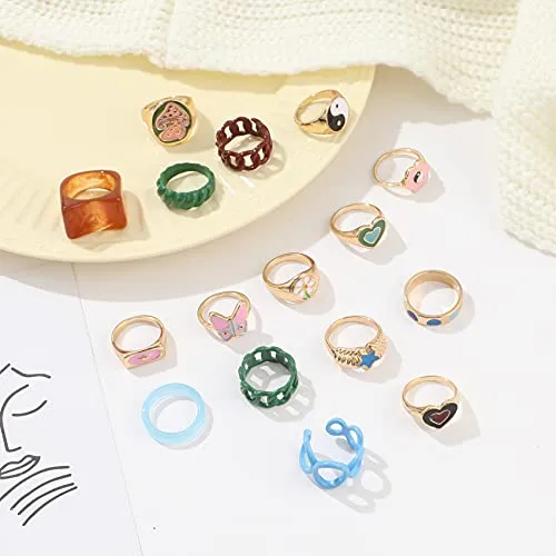 Colorful Y2K Rings Set