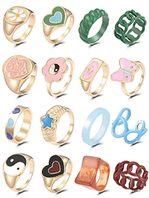 Colorful Y2K Rings Set