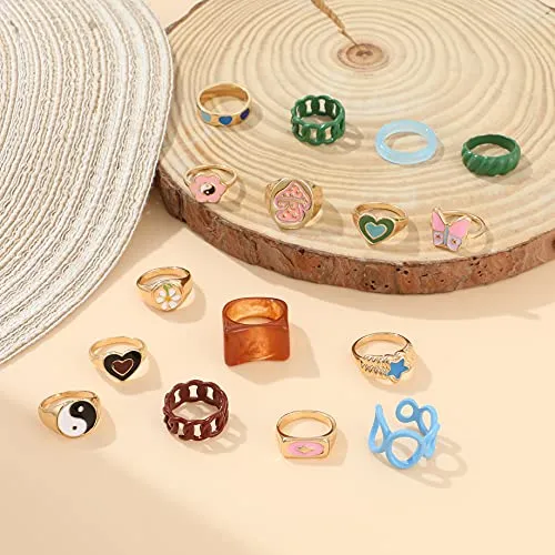 Colorful Y2K Rings Set