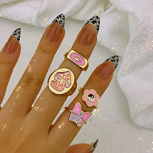 Colorful Y2K Rings Set