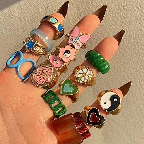 Colorful Y2K Rings Set