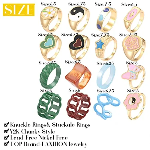Colorful Y2K Rings Set
