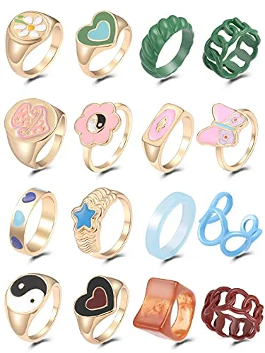 Colorful Y2K Rings Set