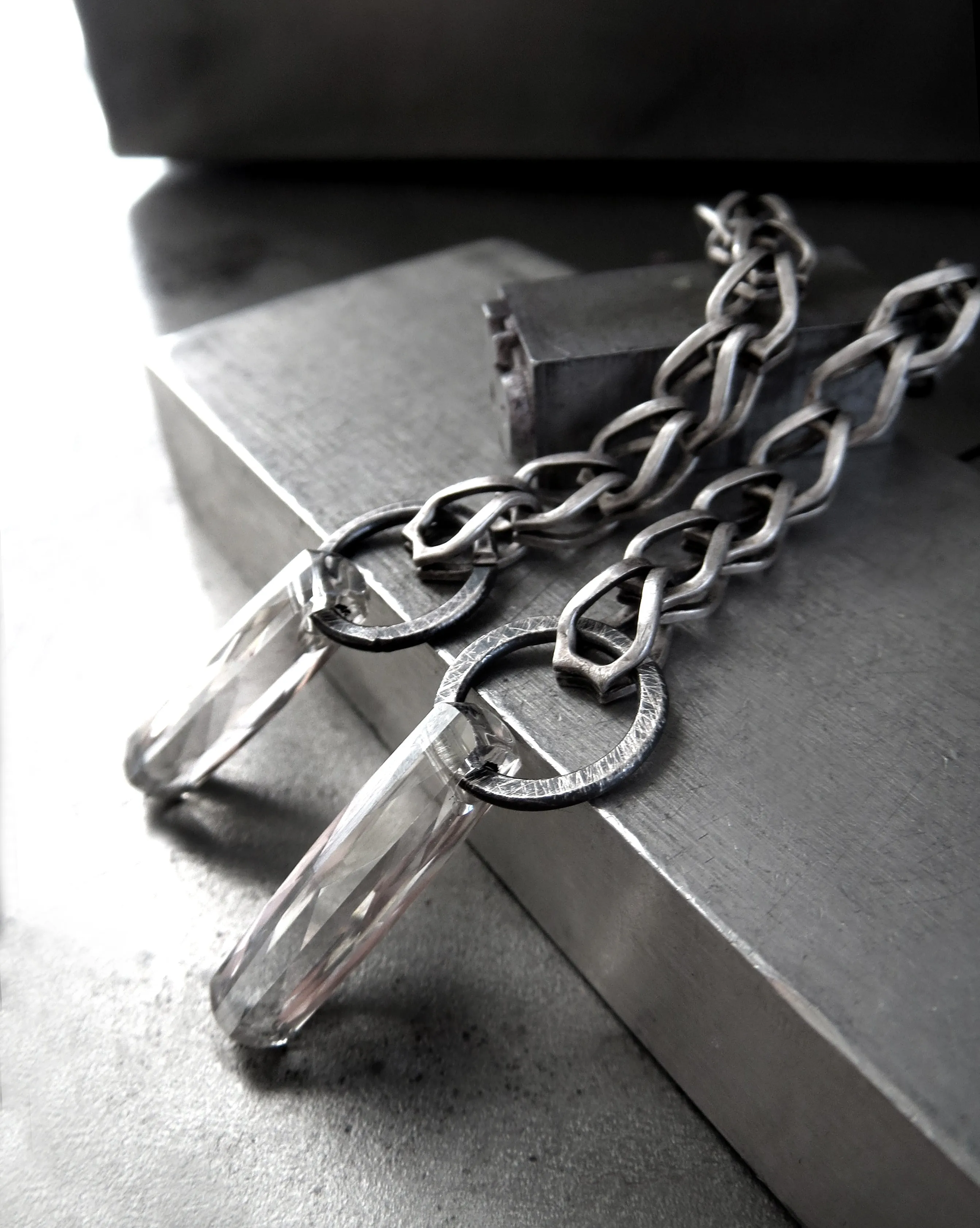 CONNECT - Long Linear Earrings with Clear Crystal